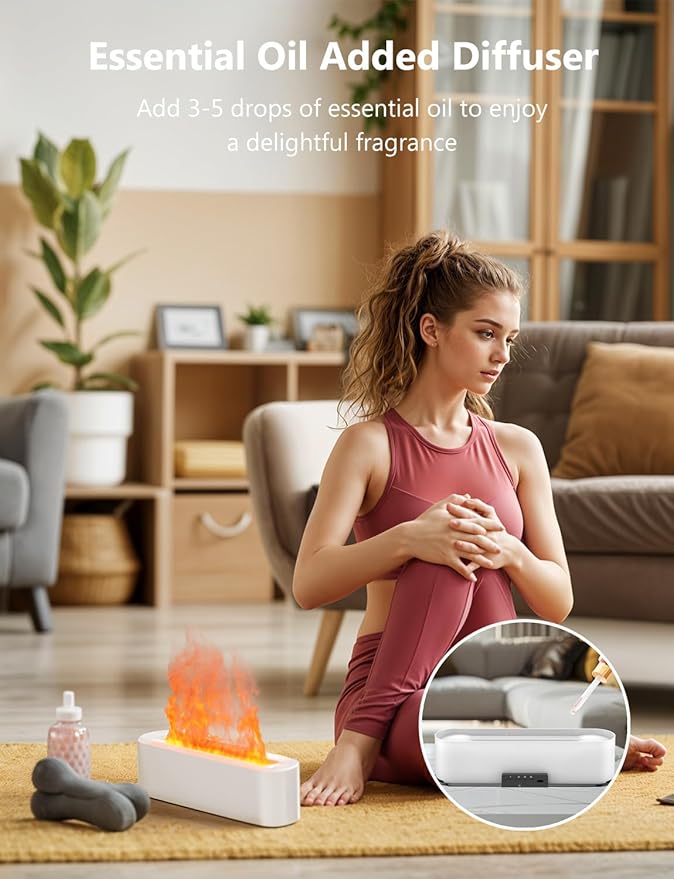 Flame Air Diffuser, Humidifier, Essential Oil Diffuser - 7 Colors, 180mL Capacity (8 Hours), Noiseless Operation, Auto-Off Protection - Perfect for Home Bedroom Office Gifts(Ivory)