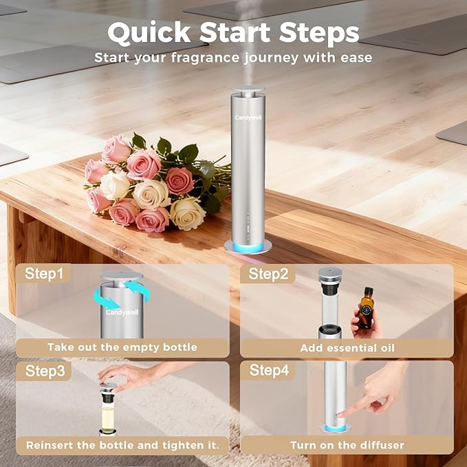 Waterless Scent Diffuser, Essential Oil Diffuser Machine - Cold Air Diffusion Tech for 1500 Sq Ft Large Room, Home, Office, Hotel & Spa, Starter Kit Includes 1 Scent Oil & Remote Control & APP