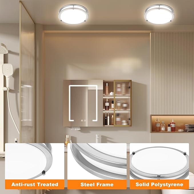 2 Pack 12 Inch Round Brushed Nickel Ceiling Light Fixture - Flush Mount LED Ceiling Lamp Set of Two 2700K/3000K/3500K/4000K/5000K Adjustable Brushed Nickel Bathroom LED Light for Bedroom