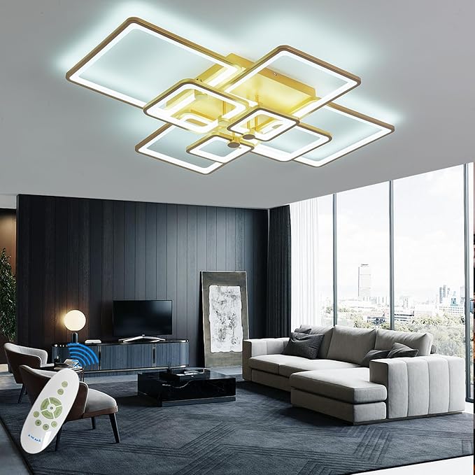 Modern LED Ceiling Light,8 Square Acrylic Gold Modern Lighting Fixture Ceiling Lights for Living Room,Flush Mount Lamp with Remote Ceiling Lamps for Kitchen Bedroom Dining Room