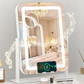 Dripex 5-in-1 Lighted Vanity Mirror with Bluetooth Speaker & Wireless Charging, 15"x12" LED Makeup Mirror with Lights 3 Colors Dimmable, Phone Holder Touch Keys 10X Magnification