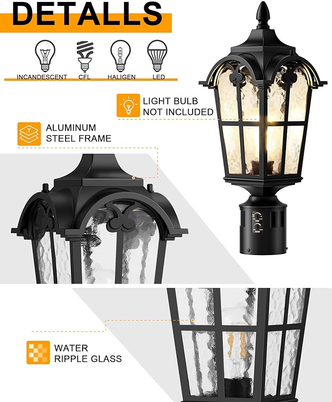 Motion Sensor Outdoor Post Lights,17.7" Dusk to Dawn Lamp Post Light Fixture, 360°Detection 3 Lighting Modes Outdoor Lighting,Waterproof Aluminum Pole Lantern for Yard Patio Pathway Garden