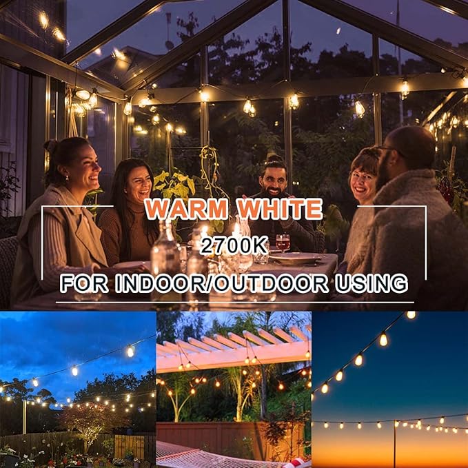 Kawaya Outdoor String Lights 100 FT LED Patio Light - 50+2 Shatterproof Vintage Edison Bulbs - 2700K Dimmable IP65 Waterproof Outside Hanging Lighting for Yard Porch Deck Balcony Bistro Cafe Party