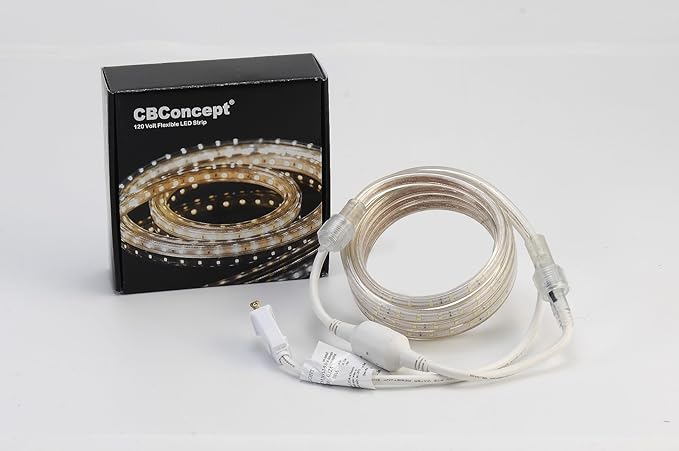 CBConcept UL Listed, 3.3 Feet, 360 Lumen, 4000K Soft White, Dimmable, 110-120V AC Flexible Flat LED Strip Rope Light, 60 Units 3528 SMD LEDs, Indoor Outdoor Use, Accessories Included, Ready to use