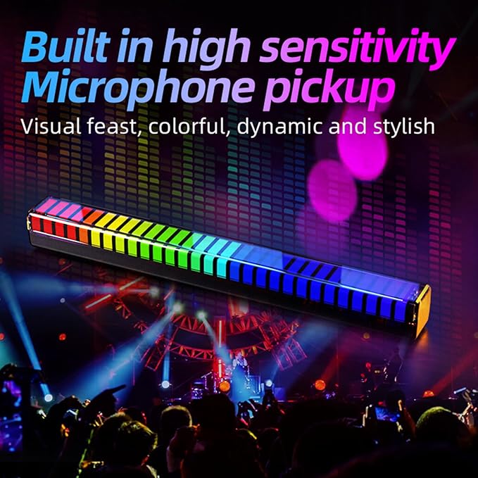 LED Light Bar, RGB Sound Control Atmosphere Light, Rechargeable Battery USB Powered Rhythm Light Pickup, Dimmable RGB Flow Light Bars, for Car, Gaming, TV, Party(Size:Plug in,Color:B)