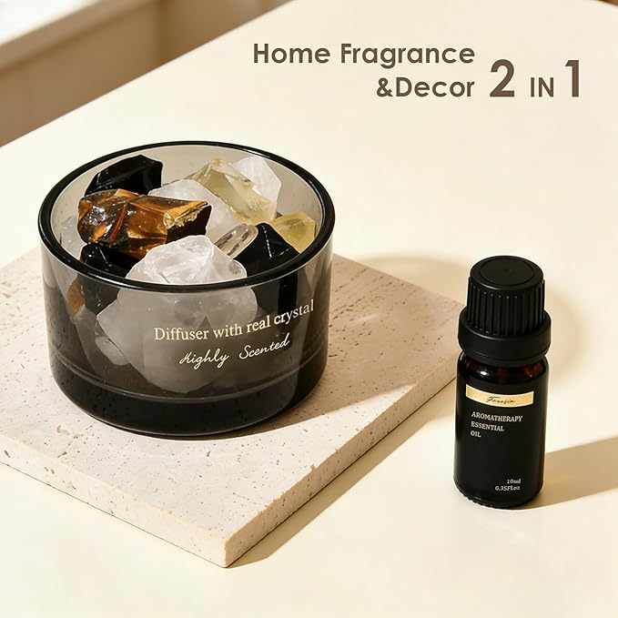 Crystal Stone Aroma Diffuser with Essential Oils for Home, Bathroom, Office, Home Decor & Fragrance 2 in 1, Chic Aromatherapy Gift Set (Freesia Scent)