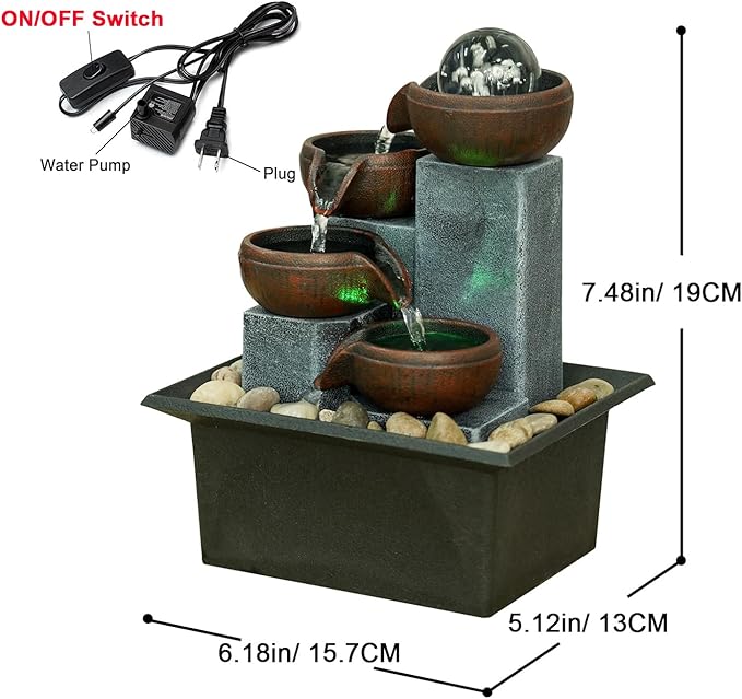 Small Indoor Water Fountain, Zen Meditation Waterfall Feature with Automatic Pump & Natural River Rocks, Tabletop Waterfall Fountain for Office Living Room Bedroom, 7.48” Tall