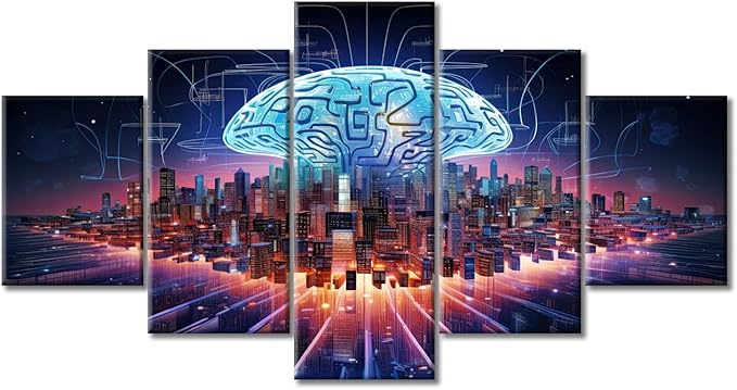 Brain Nervous System Painting Wall Art Human Brain Energy Bedroom Living Room Wall Decor Brain Framed Modern Pictures Canvas Prints Artwork for Wall Decor Office Decor (60" Wx32 H)