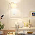 Ambimall Arc Floor Lamp with Remote and Stepless Dimmable Bulb, Colors Temperature & Brightness Adjustable, Floor Lamps for Living Room（White Shade & Gold Pole）