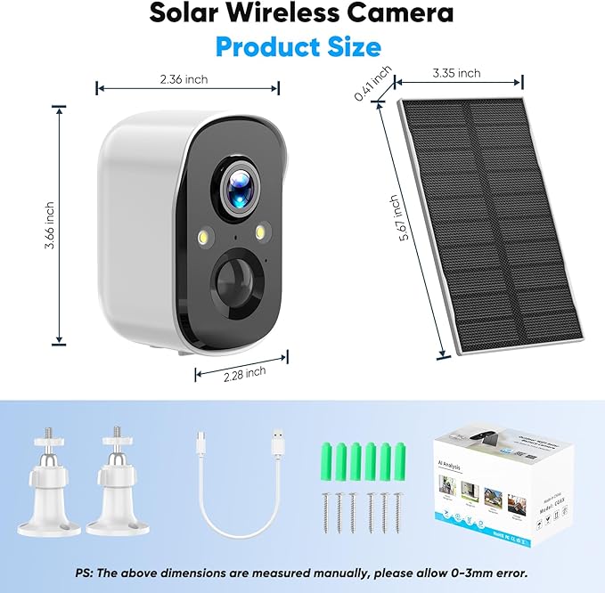 Solar Security Cameras Wireless Outdoor, 2K Solar Camera Wireless for Home, Color Night Vision, PIR Motion Detection, IP66 Waterproof, Cloud Storage/SD Card, Instant Alerts,2.4GHz WiFi (Black)