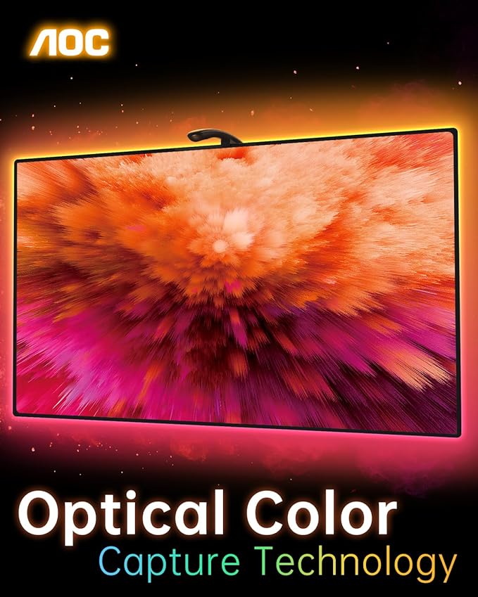 AOC TV Lights That Change with TV LED Backlight That Sync for 32-50 inch TVs, RGB Changing Strip Light with Sensor, Living Room Decor, Gifts for Men Gamers, Smart App Control, DIY Mode, 11.5FT