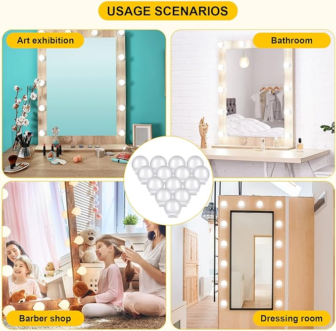 Tuanse 2 Sets Vanity LED Lights Kit 28 Dimmable Bulbs with 3 Color Modes, Plug in Makeup Mirror Light with Adjustable Color and Brightness for Bedroom Bathroom, USB Cable, No Mirror Included