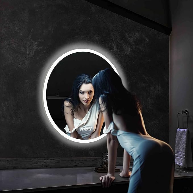 Blossom 24 Inch Large Modern LED Round Bathroom Vanity Mirror, Color Temperature Adjustable, Anti-Fog Dimmable Lights, Easy to Install, Wall Mounted Makeup Mirror with Smart Touch Button
