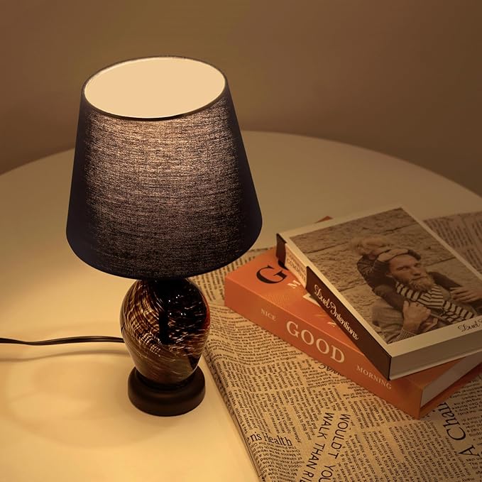 ONEWISH Small Bedside Table Lamp Set of 2, Wine Bottle Shape Glass Body, Warm Ambient Lighting, Bulb Included, 14" Height, Black