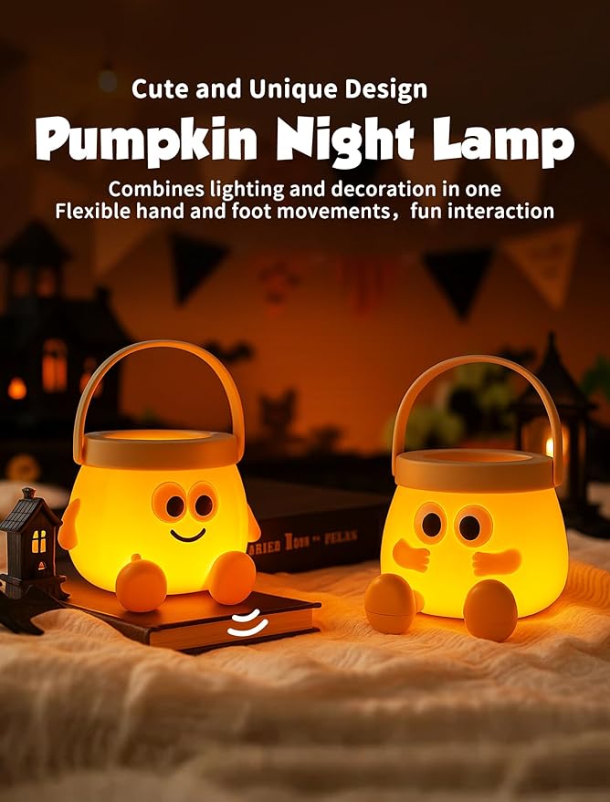 Pumpkin Night Light for Kids, Rechargeable Bedside Lamp, Portable Handheld Lamps, Pumpkin Lantern Lamp for Office, Room Decor, Cute Sleep Nightlight, Funny Gifts for Baby Teen Adult