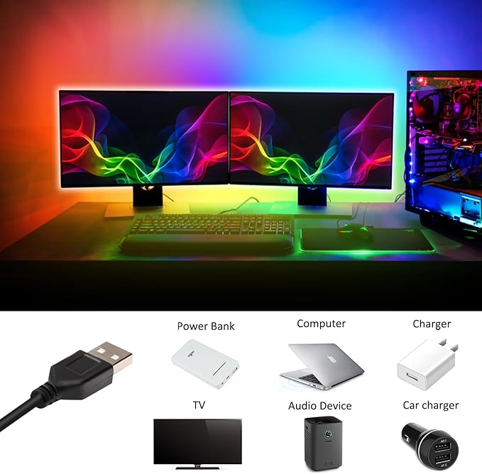 Rainbow Chasing USB LED Lights Strip 16.4ft, Dreamcolor USB Powered LED Light with 17-Key Remote Controller Waterproof RGB LED Flexible Light TV, Bedroom, Desk, Mirror, PC, Camping & Home Decor