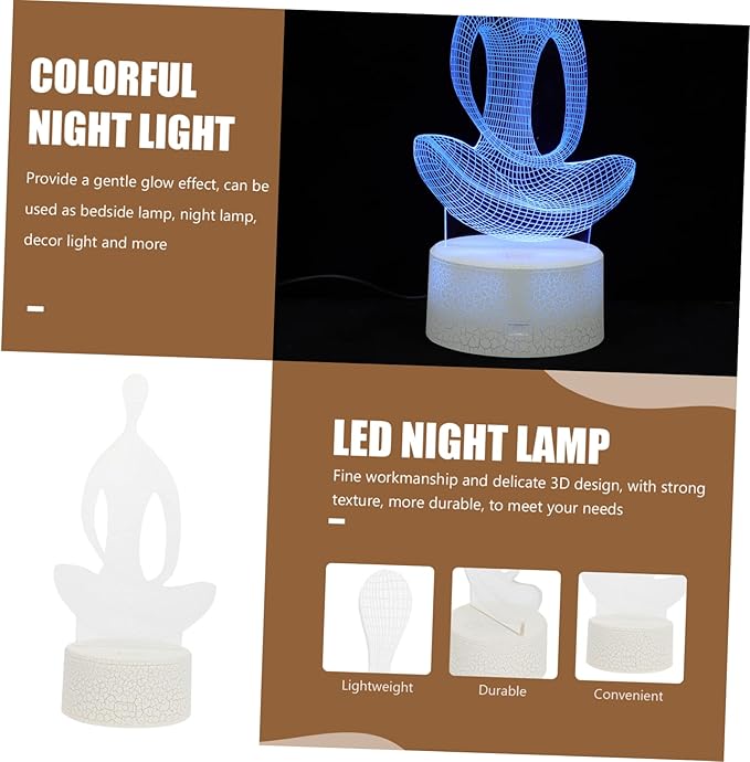DOITOOL 1set Colorful Touch Led Night Light Meditator Design Cozy Atmosphere for Bedroom Yoga Meditation Decor USB Powered Gentle Glow for Boys and Girls Adults
