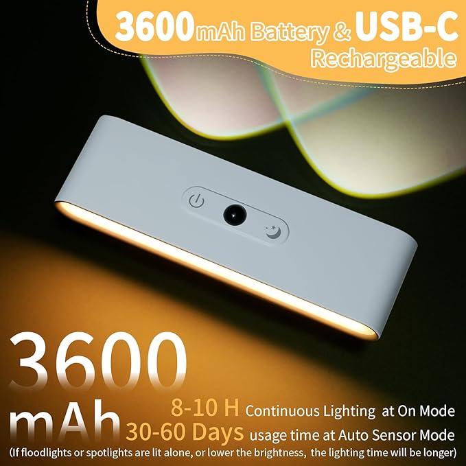Motion Sensor Wall Light Indoor, Battery Operated Wall Sconces, 7.4-Inch Rechargeable LED Night Light for Bedroom, Living Loom Wall Decor for Home, Wireless Picture Lights, Bedside Book Reading Light