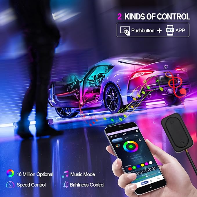 New Version Dreamcolor Acrylic Car Interior Lights 10 in 1 RGB LED Strip Lights APP Control Zoned Control System 252 Color Modes DIY Fiber Optic Ambient Lighting Kits Music Car Neon Light Kits