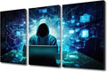 TUMOVO 3 Panels Wall Art AI Big Data Pictures Prints on Canvas Hacker Malware Artwork for Home Walls Hacker Paintings Canvas Print Room Wall Decorations Stretched and Framed Ready to Hang, 36" Wx24 H