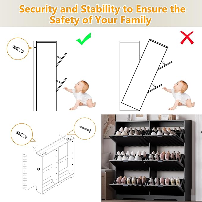 Large Shoe Cabinet for Entryway, Tall Narrow Shoe Storage Cabinet with 6 Flip Drawers and Adjustable Shelves, Shoe Rack Cabinet Organizer for Hallway, Foyer, Small Apartment