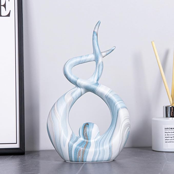 Blue Sculpture Home Decor, Modern Living Room Decorations, Ceramic Statues Coffee Table Decor, Centerpiece for Dining Room, Abstract Art Home Décor Accents