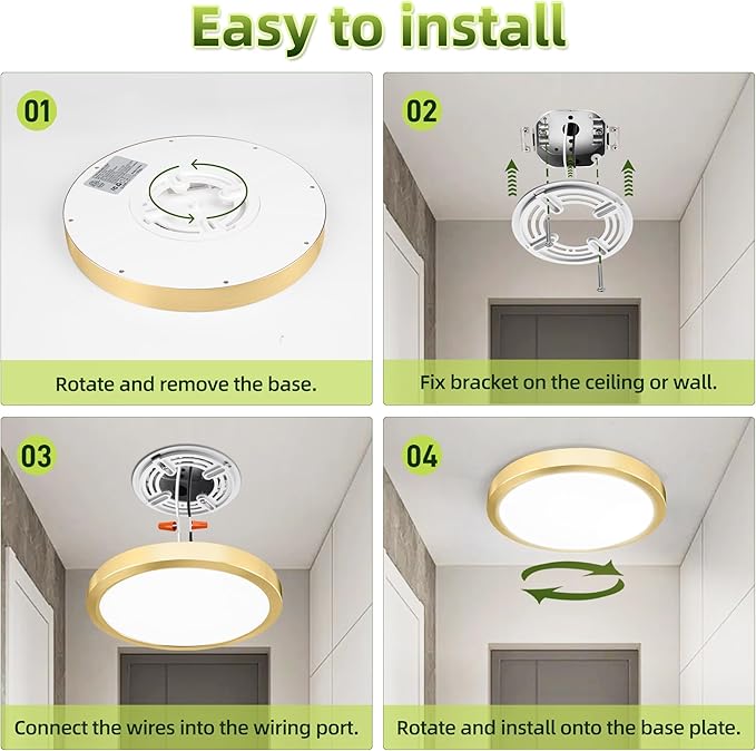 hykolity 2 Pack 9 Inch Selectable CCT LED Round Flat Panel Light, 18W 1800LM 3000K/4000K/5000K, Edge-Lit Flush Mount Ceiling Light Fixture for Kitchen, Bedroom, Laundry and Closet Room，Gold