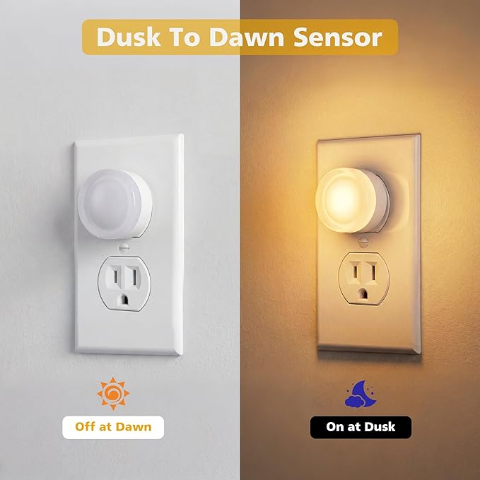 Plug in Night Light 2-Pack, LED Night Lights Plug into Wall with Dusk to Dawn Light Sensor, Acrylic Nightlight, Soft White 3000K, Auto On/Off, for Bathroom Bedroom Hallway Kitchen, Kids Adults