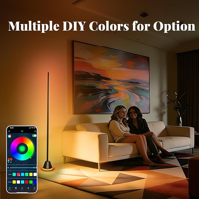 Smart RGB Corner Floor lamp LED Floor lamp Color Floor Lamp with App & Remote Control, 16 Million Colors, Music Sync & Timer Setting for Bedroom & Gaming Room (1 Pack)