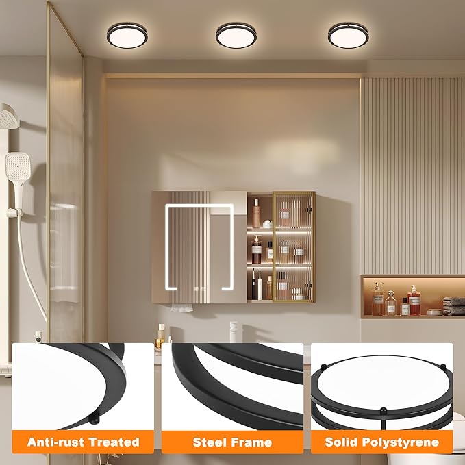4 Pack 7.5 Inch Round Black Ceiling Light Fixture for Hallway Bedroom - 7.5” Black LED Flush Mount Ceiling Lamp Set of Four 2700K/3000K/3500K/4000K/5000K LED Kitchen Bathroom Light 12W