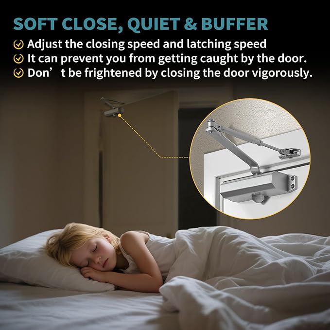 Medium Duty Hydraulic Door Closer for Commercial & Residential Use - Perfect for Screen Doors, Garage Entry, and Interior Doors with Soft Close Technology - Adjustable Automatic Door Closing Mechanism