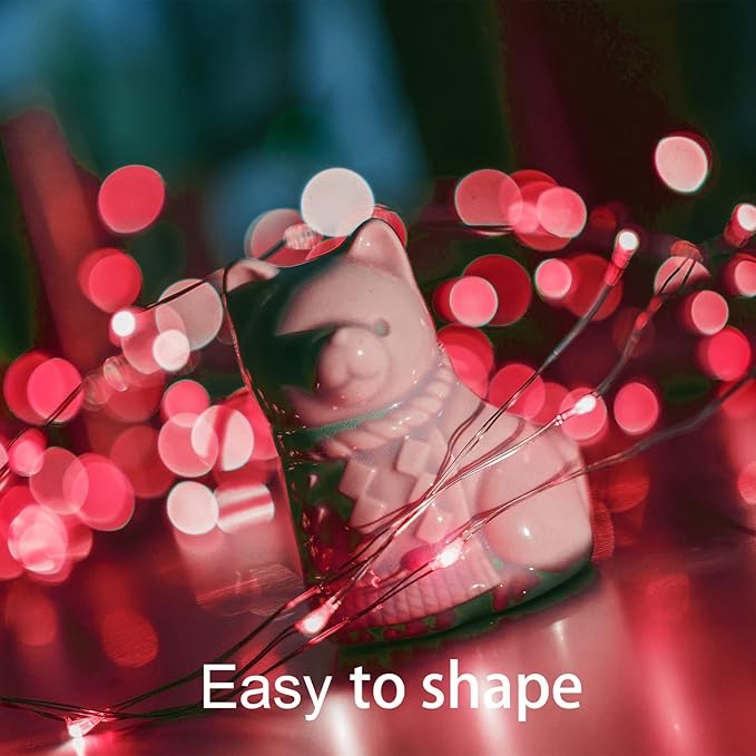 12 Pack Fairy Lights Battery Operated String Lights 7 Feet 20 Led Waterproof Christmas Lights Silver Wire Firefly Starry Moon Lights for Bedroom Red