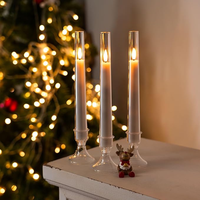 Homemory 6 Pcs Flameless Taper LED Candles with Remote and Timer, 3D Wick Flickering, Window Candles with 2 Light Modes, Battery Operated for Xmas Wedding Decor, 9.6 Inch