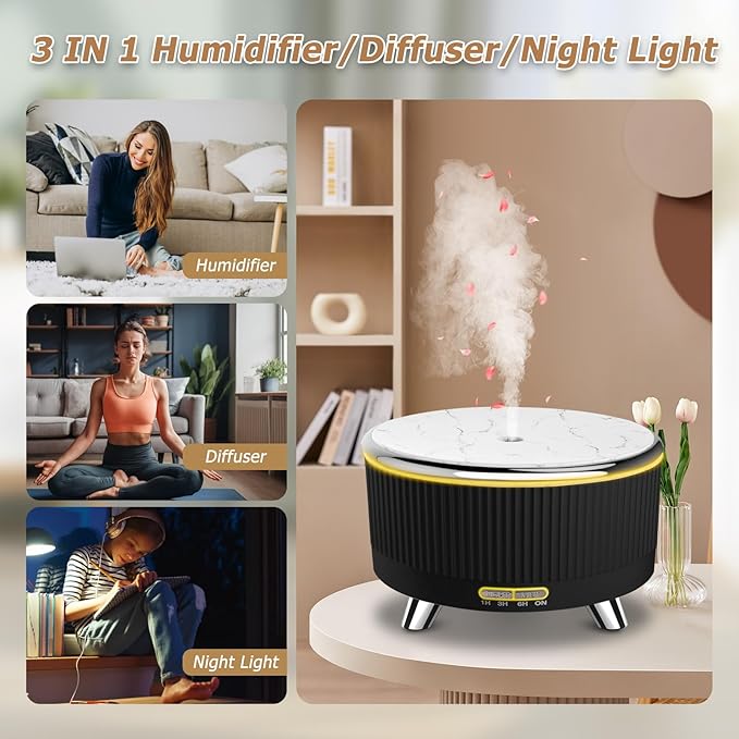 Essential Oil Diffuser for Large Room 500ml,Diffusers for Home with R/C,Aromatherapy Diffuser Waterless Auto Off,Cool Mist Humidifier 7 Colors Light & 3 Mist Modes for Bedroom Office Black Silver