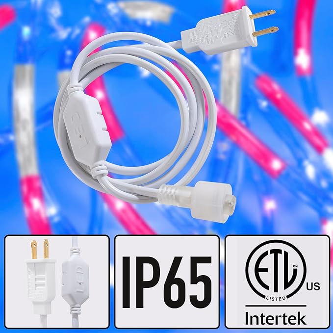 50ft Red/Blue/White Rope Lights,Connectable for Indoor & Outdoor,110V Flexible Tube Lights,Waterproof LED Rope Lighting for Outside,Deck,Patio,Pool, Camping,Bedroom Decor,Landscape Lighitng