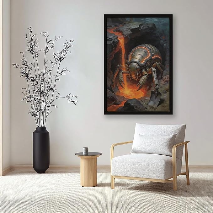 Framed Steampunk Mechanical Trilobite Wall Art - Volcanic Underwater Retro Poster for Garage Apartment Decor 08x12in
