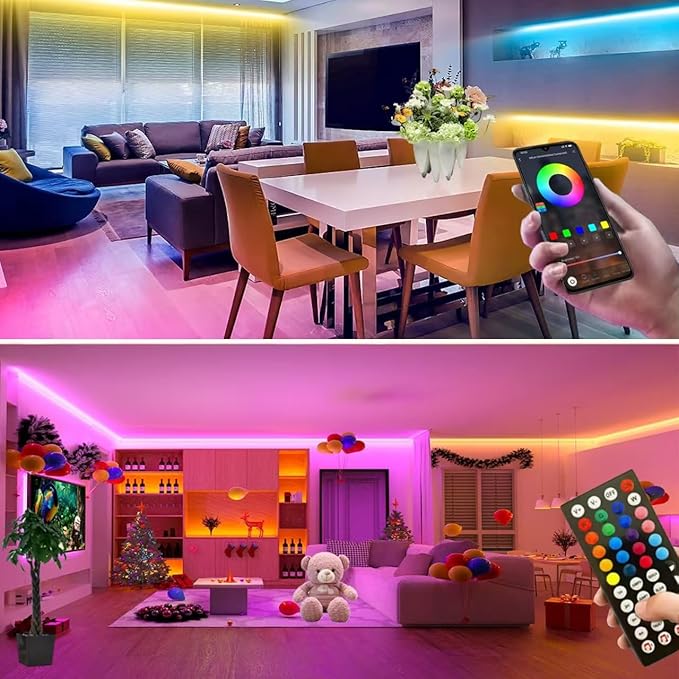 Battery Operated LED Strip Lights 20ft RGB Color Changing, Music Sync, Remote & App Control for Bedroom, Party, TV, Decor (20ft)