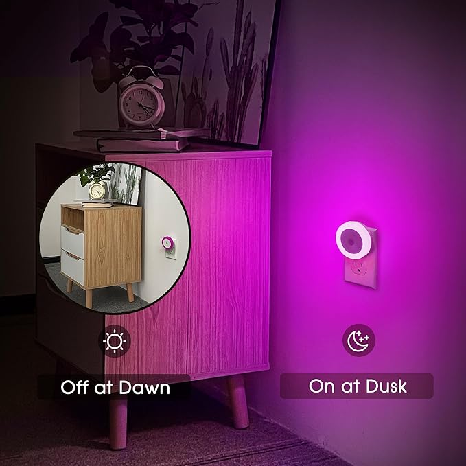 Briignite Purple Night Light, Night Lights Plug into Wall [4Pack], Nightlight with Light Sensors for Kids Room, Baby Night Light, Bathroom Stair Lights, Hallway Light