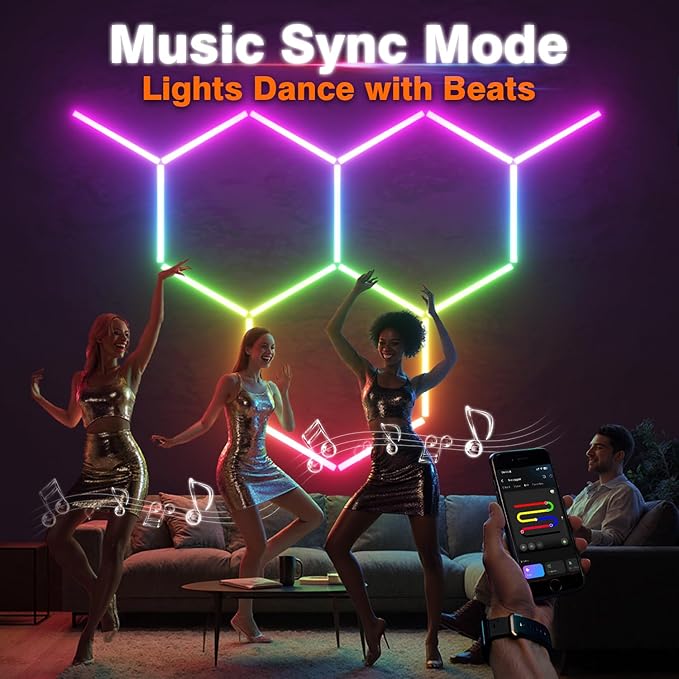 RGB Hexagon Lights 3 Grids, Hexagon Garage Lights with Music Sync Mode, App & Remote Control Honeycomb Lights for Gym Studio Basement Shop Exhibition