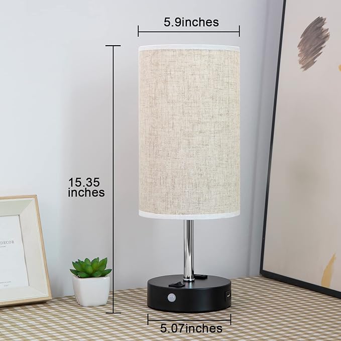 Table Lamp with Motion Sensor and Constant on Mode, USB Lamp Include Warm White Bulb, Built in USB Port & AC Outlet, Bedside Lamp Idea for Bedroom Retro Cream