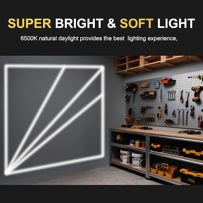 LED Garage Lights 7 Pack Updated Bigger Size, Super Bright Car Detailing Ceiling LED Shop Light for Warehouse Workshop Gym Basement Car Care Wash Room