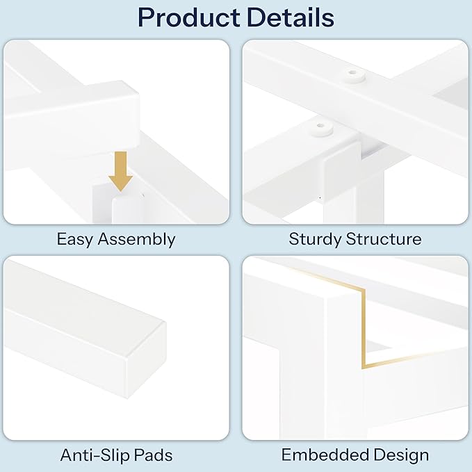 King White Metal Bed Frame with USB Charging Station, LED Ambient Lighting, and Wooden Storage Headboard - Includes Under-Bed Storage, No Box Spring Needed, Noise Free, Easy to Assemble