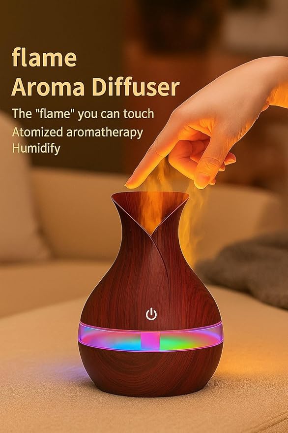 300ML Air Humidifier & Aroma Diffuser Home Fragrance Room Decor Essential Oil Diffuser Humidifiers for Bedroom Cool Mist 7 LED Light Car Air Freshener (Dark Wood-1)