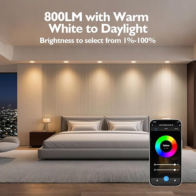 Jolux Smart LED Recessed Lighting 6 Inch RGBCW Color Changing, 12W 800LM LED Downlight, Alexa Google Assistant Compatible, 4Pack