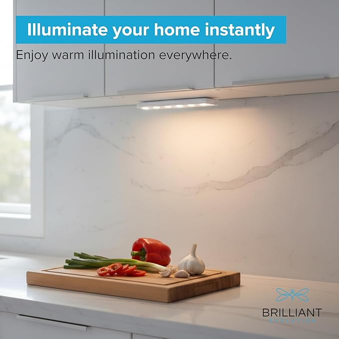 Brilliant Evolution 0.9" Ultra-Thin Wireless Under Cabinet Lights Battery-Operated LED Fixtures - 8.5" L Stick-On Push Lighting - 65 Lumens Warm White, Timer Included for Kitchen, Closet NAD Counter