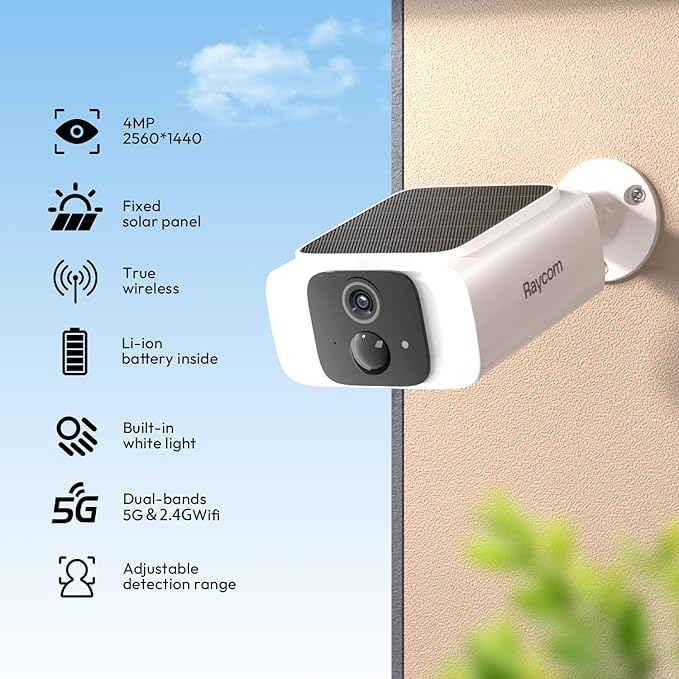 2.4G&5G Solar Security Cameras Wireless Outdoor, 2.5K WiFi Outdoor Cameras for Home Security with Embedded Solar Panel, AI Motion Detection & Siren, Color Night Vision, 2-Way Talk,Waterproof