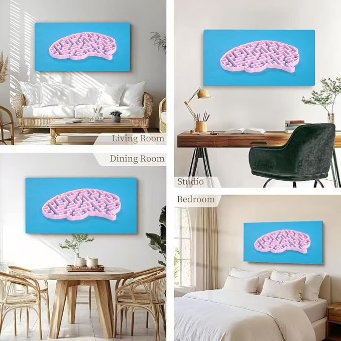 Wibinuki Wall Art Wall Decor Wall Paintings Mental health larinth in brain shape for Living Room Bedroom Bathroom Home Decor Can Be Hung Directly 20"x 40"