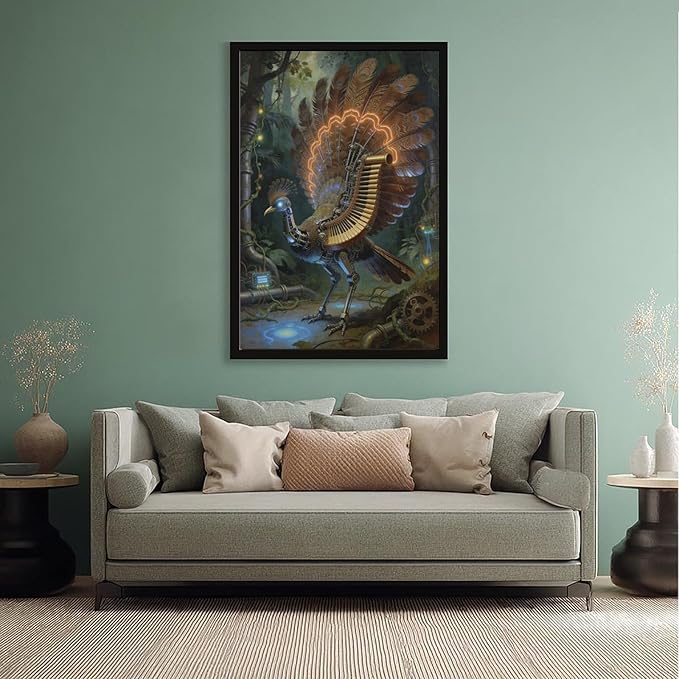 Framed Mechanical Fantasy Wall Art for Living Room TV Wall Vintage Steampunk Aesthetic Home Decor 16x24in