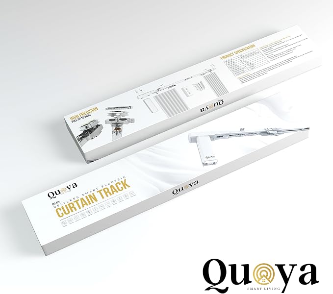 Quoya BL01 Smart Electric Curtain Track 【Beltless, Adjustable, No Cutting, Adjustable Speed, Quiet, Compatible with Alexa, Google, Siri, Apple Watch, Remote Included】(TWO WAY OPENING ONLY)