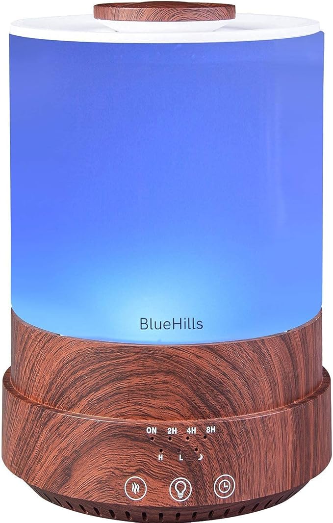 BlueHills Premium Set of 2 2500 ML Large Essential Oils Diffusers for Big Rooms High Mist Output XL Capacity Adjustable Cool Mist Great Gift – Value Pack of 2 Dark Wood Grain and Decorative Design